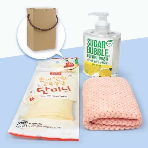 슈가버블 주방세제 470ml + 폭신 핸드타올 + 단미니 고무장갑 + 끈케이스