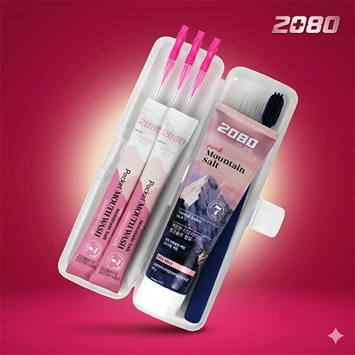 핑크솔트치약 120g+크리오 AR 초극세모칫솔+치간칫솔 3개+2080 핑크솔트 가글 + 휴대용 케이스 대형