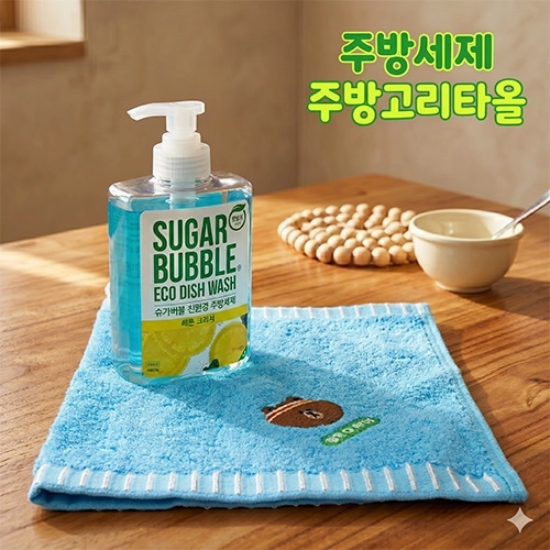 슈가버블 주방세제 470ml + 라인프렌즈 코마사 40수 주방고리타올 + 끈케이스
