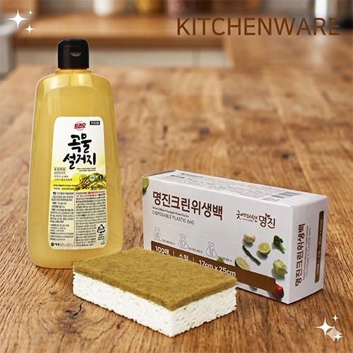 애경 주방세제 곡물설거지 500ml +친환경 수세미 코코넛수세미 + 크린백 100매