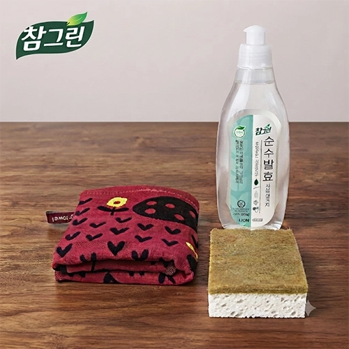 참그린 친환경 주방세제 + 친환경수세미 코코넛 + 순면 주방 고리타올 캐릭터타올