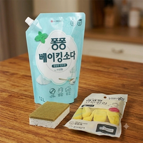LG생활건강 대용량 퐁퐁 베이킹소다 주방세제 1200ml 면코팅고무장갑 친환경수세미 코코넛수세미