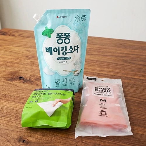 LG생활건강 대용량 퐁퐁 주방세제 리필 1200ml+크린랲 여러번 빨아쓰는 행주 10매입 +베이비핑크 고무장갑+끈케이스