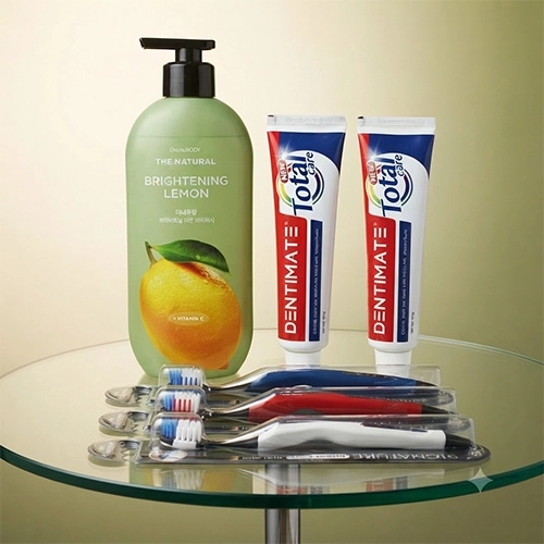 LG생활건강 바디워시 레몬 480ml + 크리오 덴티메이트 치약 150g 2개 + 시그니처 프리미엄 칫솔 3개+뜬케이스
