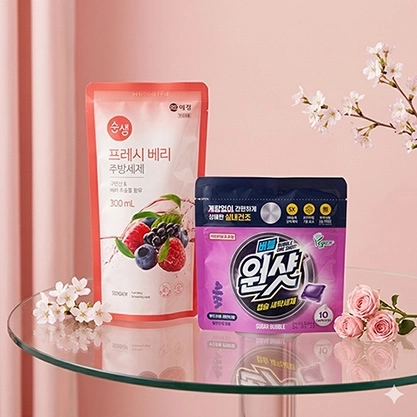슈가버블 버블원샷 캡슐세제 + 애경 순샘 프레시베리 주방세제 리필