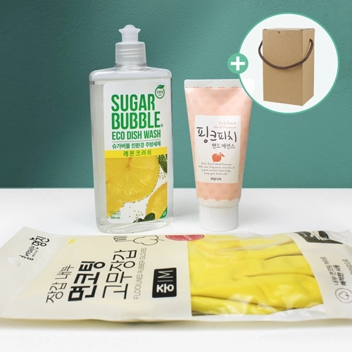 슈가버블 주방세제 280ml + 면코팅고무장갑 + 과일나라 핸드크림