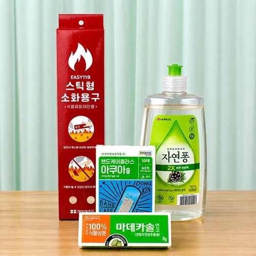 주방용 식용유전용 소화용구+ LG 자연퐁 주방세제 490ml + 동국제약 마데카솔 연고 8g + 아쿠아 밴드 + 끈케이스