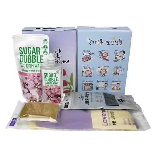 슈가버블 주방세제 용기+슈가버블 주방세제 리필+코코넛 수세미+투톤 고무장갑+니트릴 장갑 5종