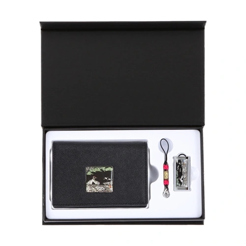 채색 송학 자개 소가죽 명함지갑+채색 송학 자개 USB 세트