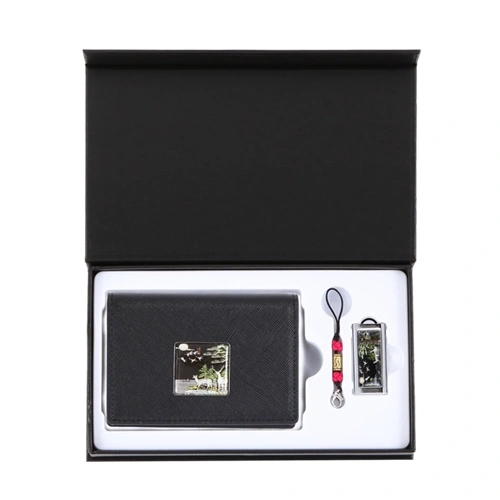 채색 십장생 자개 소가죽 명함지갑+채색 십장생 자개 USB 세트