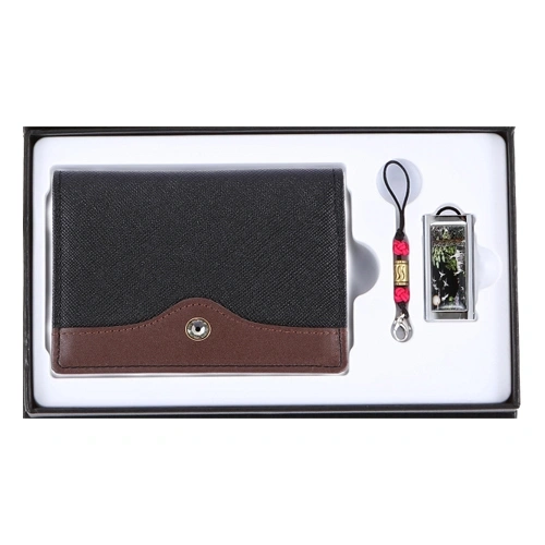 블랙다이아 콤비 소가죽 명함지갑+채색 십장생 자개 USB 세트