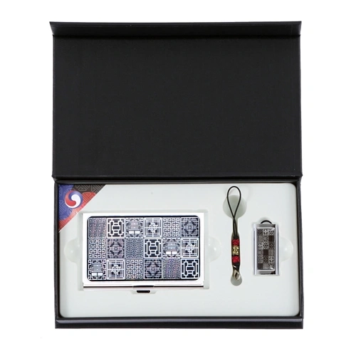 창살문 블랙 자개 명함케이스+창살문 블랙 자개 USB 2종 세트