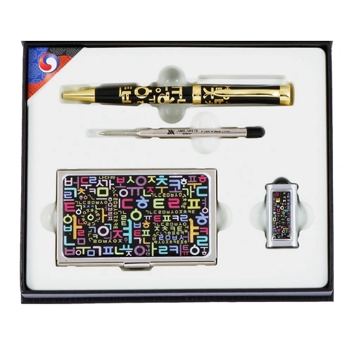 한글 볼펜+리필심+한글 자개 명함케이스+자개 USB 4종 세트