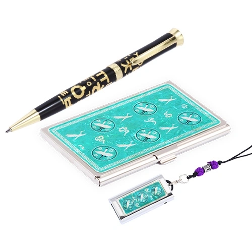 한글 볼펜+청자상감운학문 자개 명함케이스+자개 USB 3종 세트