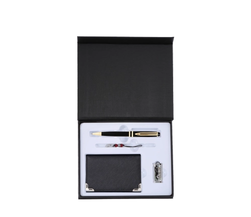 워터펜 블랙+사피아노 코너 소가죽 명함지갑+채색 송학 자개 USB 3종 세트