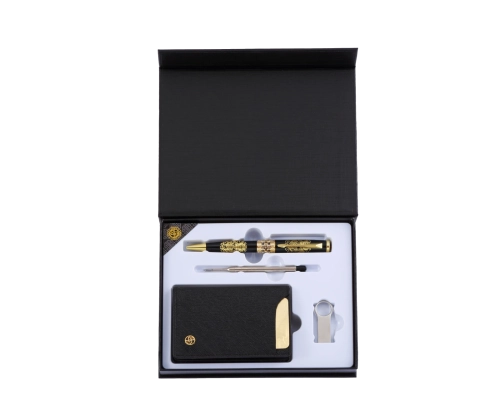 곤룡포 볼펜+리필심+가이아 소가죽 명함지갑+메탈 USB 4종 세트
