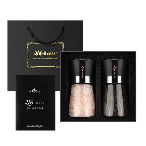 웰세스 WG-202 히말라야 핑크솔트 블랙페퍼 그라인더 선물세트[핑크소금 굵은입자 200G, 통후추 100G]