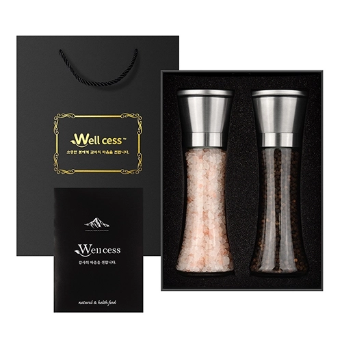 웰세스 WG-242S 히말라야 핑크솔트 블랙페퍼 그라인더 선물세트[핑크솔트 굵은입자 240G, 블랙페퍼 110G]