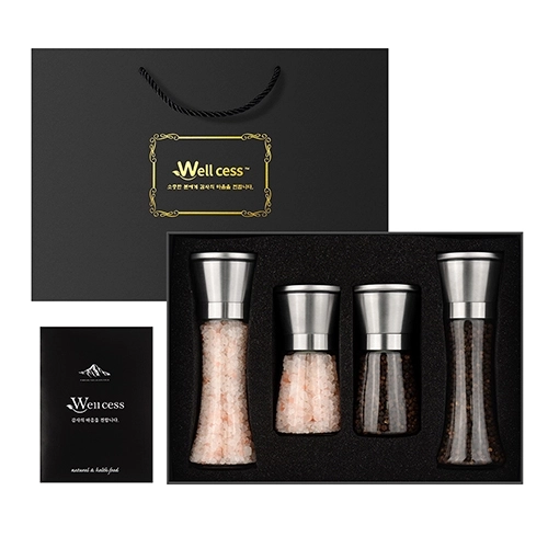 웰세스 WG-245S 히말라야 핑크솔트 블랙페퍼 그라인더 선물세트[핑크솔트 굵은입자 240G, 200G, 블랙페퍼 110G, 100G]