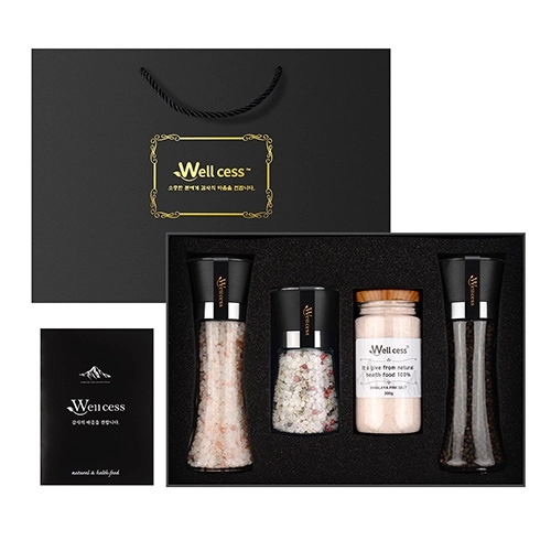 쉐프의 소금 웰세스 그라인더 선물세트 WG-244H, 히말라야핑크솔트 핑크소금 허브솔트 블랙페퍼 통후추 그라인더 명절 근로자의날 창립기념 선물세트