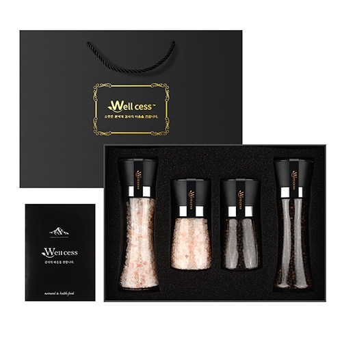 웰세스 WG-245 히말라야 핑크솔트 블랙페퍼 그라인더 선물세트[핑크소금 굵은입자 240G, 200G, 통후추 110G, 100G]