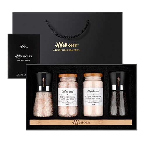 웰세스 그라인더 선물세트 WG-205P, 히말라야 핑크솔트, 히말라야 핑크소금, 히말라야 솔트 블랙페퍼 통후추 그라인더 리필소금 명절선물 기념품 답례품 근로자의날 창립기념 소금선물세트