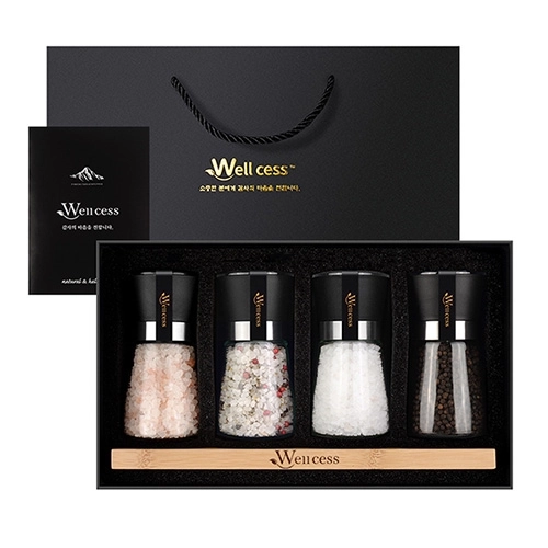 쉐프의소금 웰세스 WG-207H 히말라야핑크솔트 히말라야핑크소금 화이트솔트 화이트소금 허브솔트 블랙페퍼 통후추 그라인더 명절선물 근로자의날 창립기념 기념품 답례품 소금선물세트