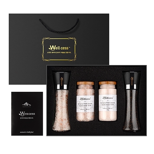 웰세스 그라인더 선물세트 WG-244P, 히말라야 핑크솔트, 히말라야 핑크소금, 히말라야 솔트 블랙페퍼 통후추 그라인더 리필소금 리필솔트 명절선물 기념품 답례품 근로자의날 창립기념 소금선물세트