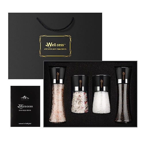 쉐프의 소금 웰세스 WG-245H 히말라야 핑크솔트 히말라야 핑크소금 화이트솔트 화이트소금 허브솔트 블랙페퍼 통후추 그라인더 명절선물 근로자의날 창립기념 소금선물세트