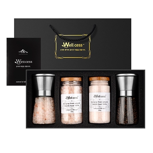 웰세스 그라인더 선물세트 WG-204SP, 히말라야 핑크솔트, 히말라야 핑크소금, 히말라야 솔트, 블랙페퍼 통후추 그라인더, 리필소금 리필솔트 명절선물 기념품 답례품 근로자의날 창립기념 소금선물세트