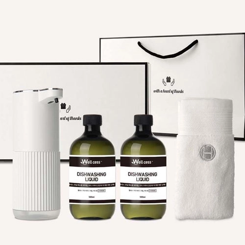 웰세스 WG-103GT 젤 주방세제 자동 디스펜서 1개 + 리필 2개 (500ml) + 핸드타올 1개 세트