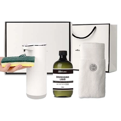 웰세스 WG-102GT 젤 주방세제 자동 디스펜서 1개 + 리필 500ml 1개 + 핸드타올 1개 세트