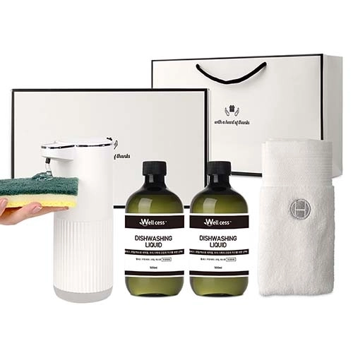 웰세스 WG-103GT 젤 주방세제 자동 디스펜서 1개 + 리필 500ml 2개 + 핸드타올 1개 세트