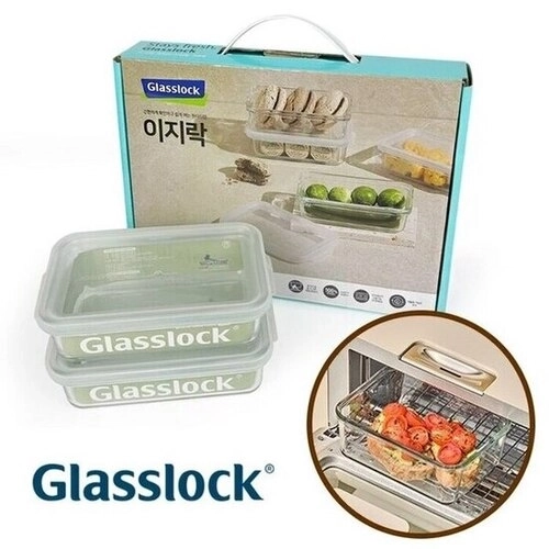(국산) 강화유리 2조 밀폐용기 선물세트(직사각형 300ml 2개)
