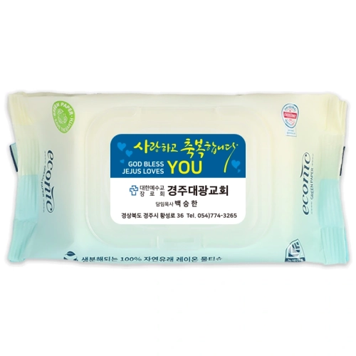 에코닉 생분해 그린 투명캡형 물티슈 60g (25/30매) 전도용