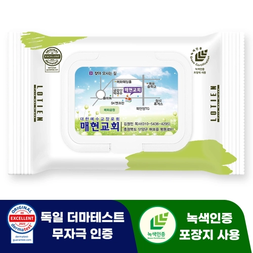 로티엔 퓨어 그린 휴대용 캡형 물티슈 (20매) 전도용