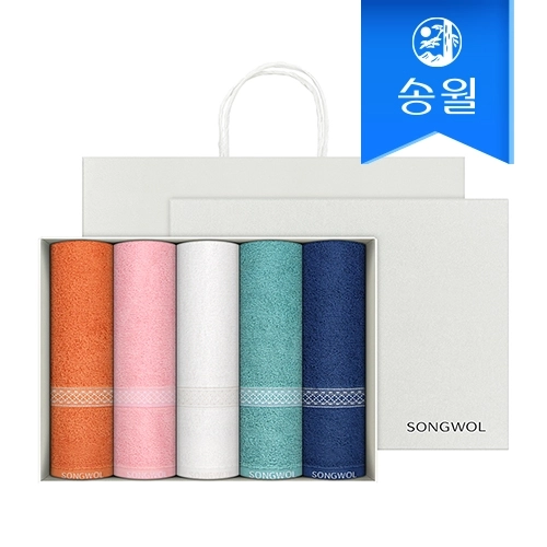 [송월타월] 패턴 세면타올 5매 선물세트(쇼핑백) 기념수건 답례품