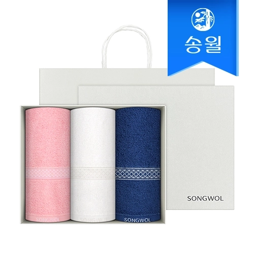 [송월타월] 패턴 세면타올 3매 선물세트(쇼핑백) 기념수건 답례품