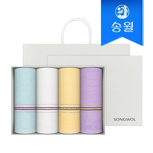 [송월타월] 컬러링 세면타올 4매 선물세트(쇼핑백) 기념수건 답례품