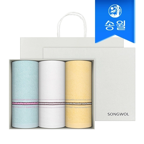 [송월타월] 컬러링 세면타올 3매 선물세트(쇼핑백) 기념수건 답례품