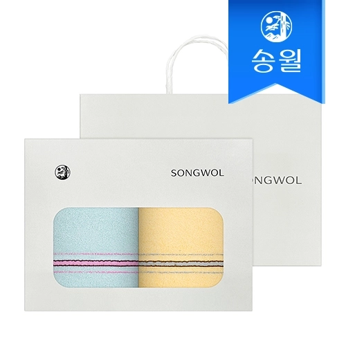 [송월타월] 컬러링 세면타올 2매 선물세트(쇼핑백) 기념수건 답례품