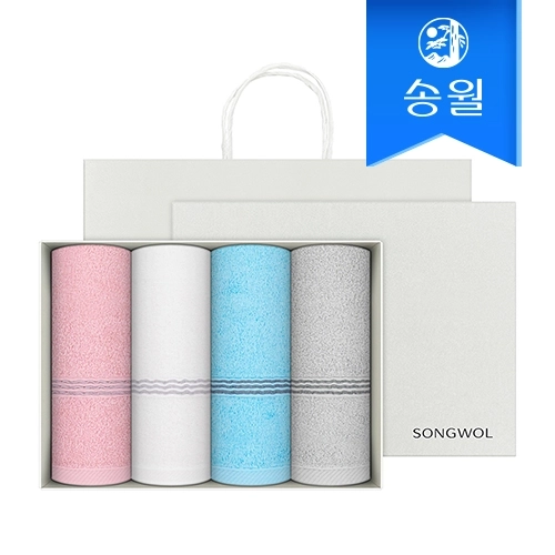 [송월타월] 웨이브 세면타올 4매 선물세트(쇼핑백) 기념수건 답례품