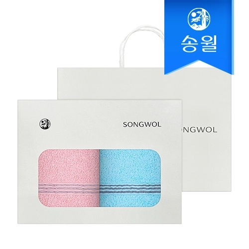 [송월타월] 웨이브 세면타올 2매 선물세트(쇼핑백) 기념수건 답례품