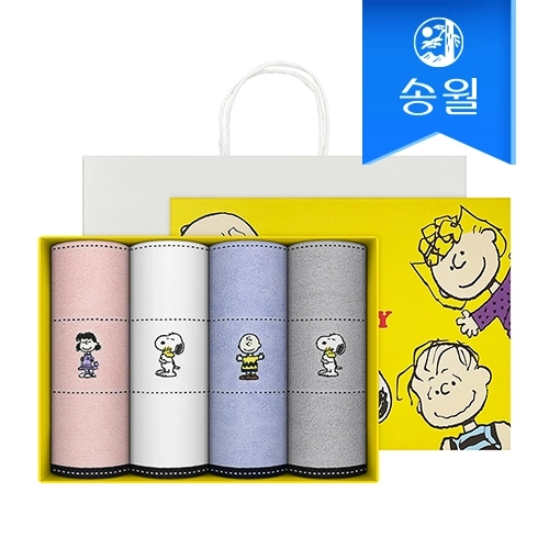 [송월타올] 스누피 프렌즈 4매 선물세트+쇼핑백 기념수건 답례품