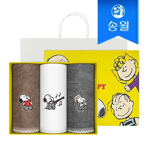 송월 스누피 멜로우 심플무지 3매 선물세트(쇼핑백) 기념수건 답례품