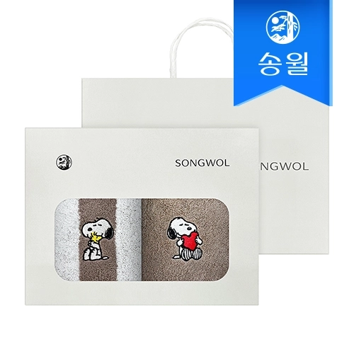 송월 스누피 멜로우 2매세트(스트라이프1+심플무지1)+쇼핑백 기념수건 답례품