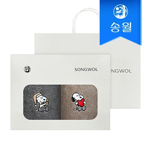 송월 스누피 멜로우 심플무지 2매 선물세트(쇼핑백) 기념수건 답례품