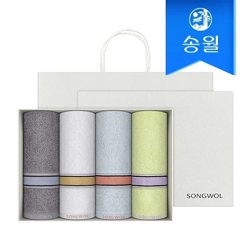 [송월타월] 컬러베이직36 세면타올 4매 선물세트(쇼핑백) 기념수건 답례품