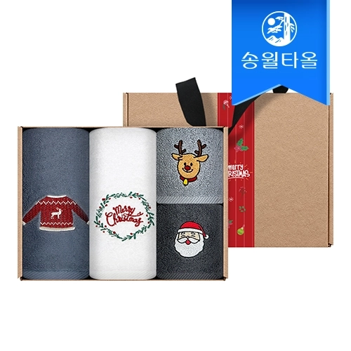 [송월타올] 크리스마스 항균타올 기프트세트(윈터데이세면2+몽글고리2)