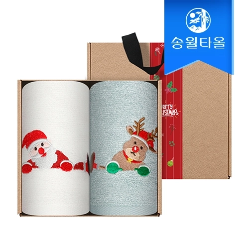 [송월타올] 크리스마스 점프 2매 선물세트(크라프트+띠지)